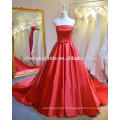 High Quality Strapless Satin Long Evening Dress Lace Up Back Long Train Evening Ball Gown